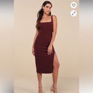 Lulu's Vibrant Allure Plum Square Neck Sleeveless Bodycon Midi Dress